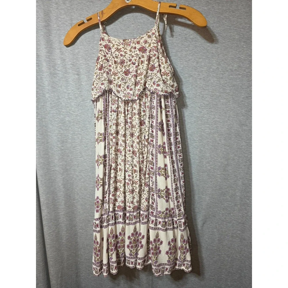 Next Girls Floral Boho Tiered Midi Dress Purple Cream Size 6 Yrs 757-253-089